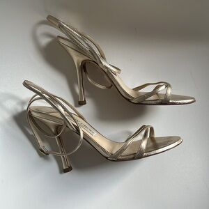 Jimmy Choo Gold Metallic Nappa Wrap Sandal Heels